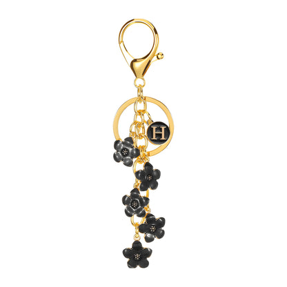 Daisy Flower Initial Letter - Bag Charm (Black)