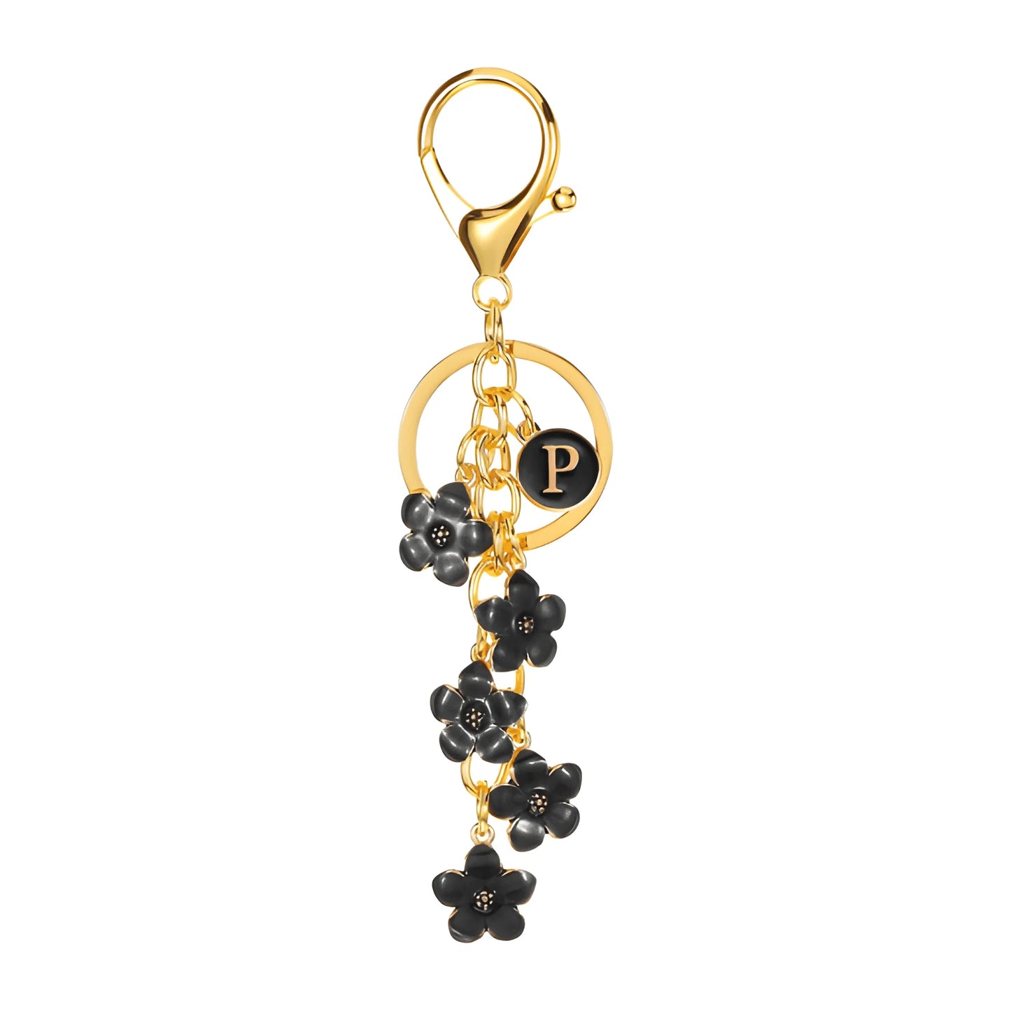 Daisy Flower Initial Letter - Bag Charm (Black)