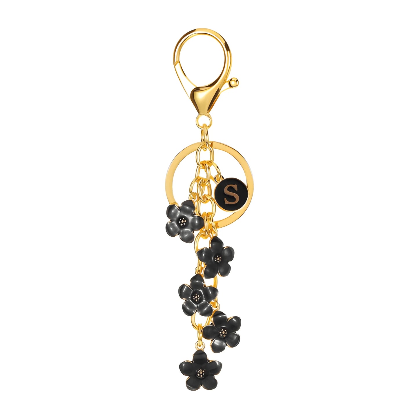 Daisy Flower Initial Letter - Bag Charm (Black)