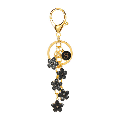 Daisy Flower Initial Letter - Bag Charm (Black)
