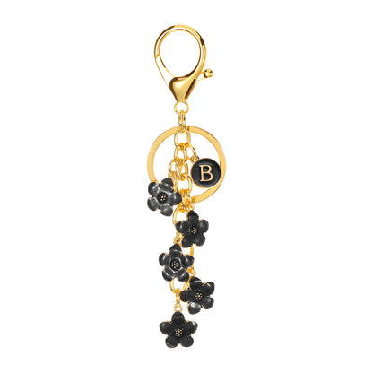 Daisy Flower Initial Letter - Bag Charm (Black)